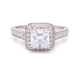Sterling Silver CZ Antique Style Square Halo Ring RSE053
