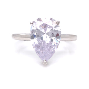 Sterling Silver CZ Pear Solitaire Ring RSE080