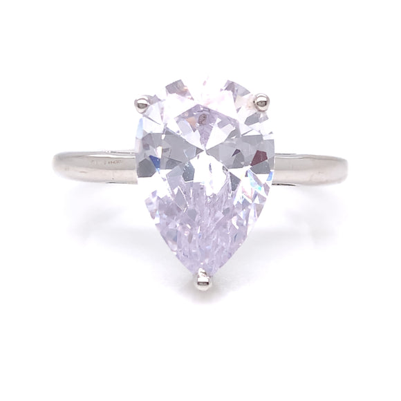 Sterling Silver CZ Pear Solitaire Ring