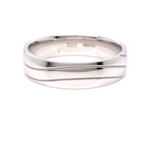 Sterling Silver Mens 6mm Court Polished Wavy Lines Band Ring