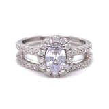 Sterling Silver CZ Oval Halo Ring Set