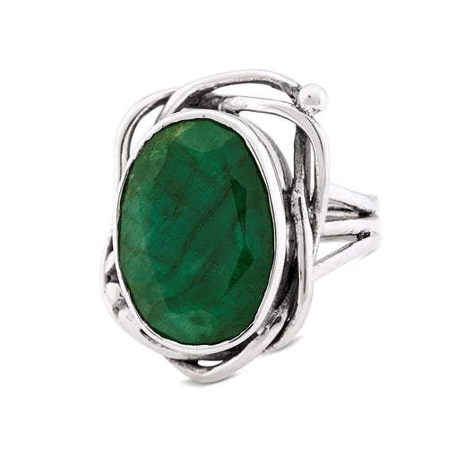 Gallardo & Blaine Sterling Silver Whirlpool Ring with Rough Emerald
