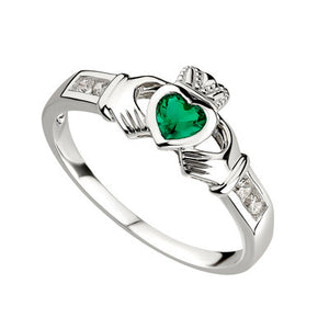 Sterling Silver Emerald Claddagh Ring S2494