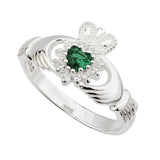 Sterling Silver Green Crystal Heart Claddagh Ring
