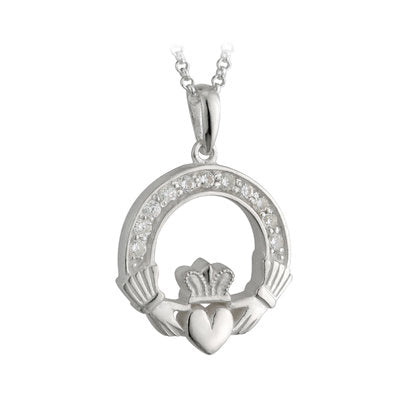 Sterling Silver Claddagh CZ Pendant S44468