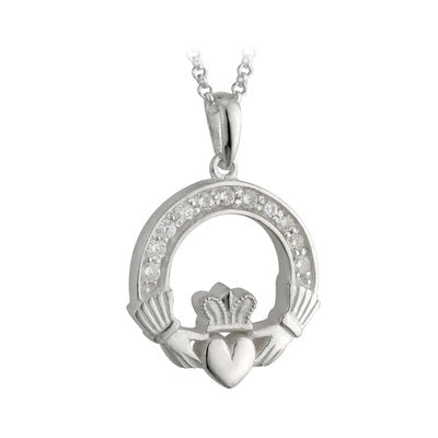 Sterling Silver Claddagh CZ Pendant
