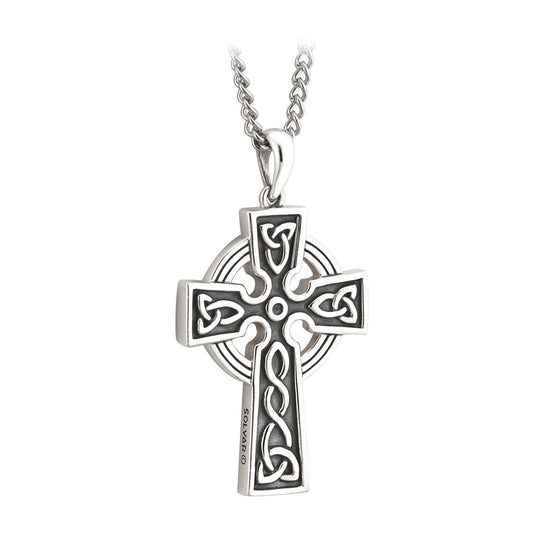 SILVER DOUBLE SIDE OXIDISED CROSS ON STEEL CHAIN