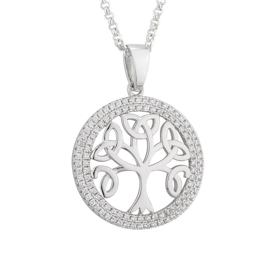 SILVER CELTIC CUBIC ZIRCONIA TREE OF LIFE NECKLACE S46032