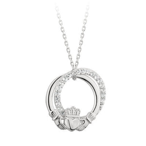 Sterling Silver Claddagh CZ Circle Pendant S46446