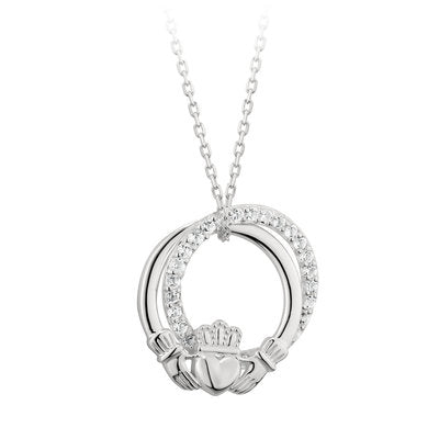 Sterling Silver Claddagh CZ Circle Pendant S46446