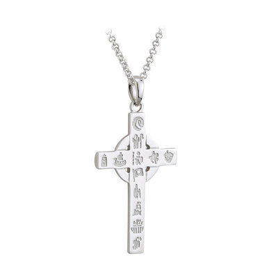 Sterling Silver History of Ireland Small Cross Pendant S4659