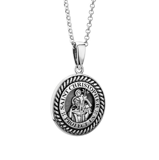 S46843GENTS SILVER ST CHRISTOPHER MEDAL PENDANT S46843