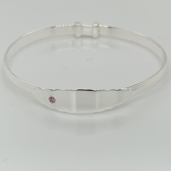 Silver Baby Bangle with Pink CZ SB505
