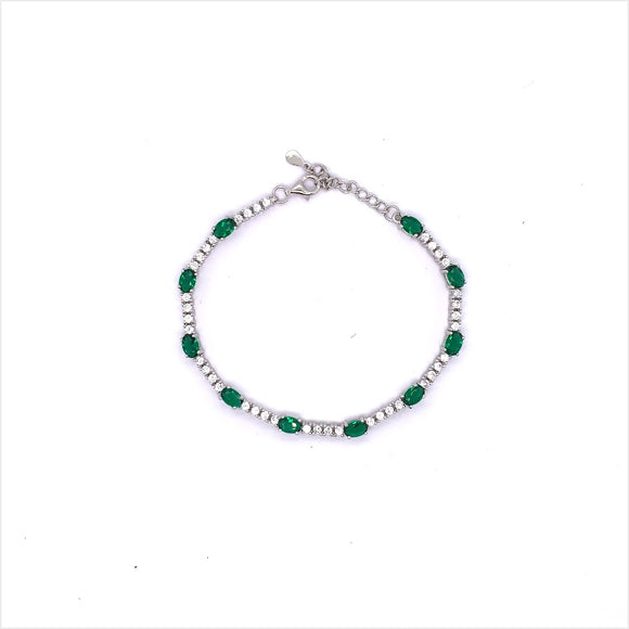 Sterling Silver Oval Emerald CZ Tennis Bracelet