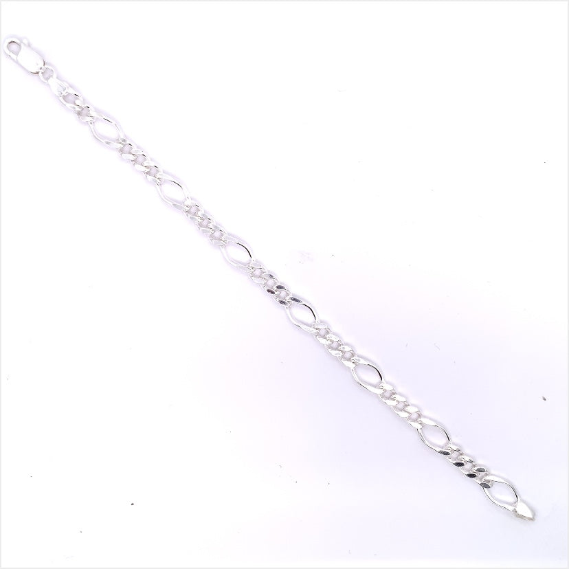 Sterling Silver Solid 3 + 1 Figaro Bracelet SB8773