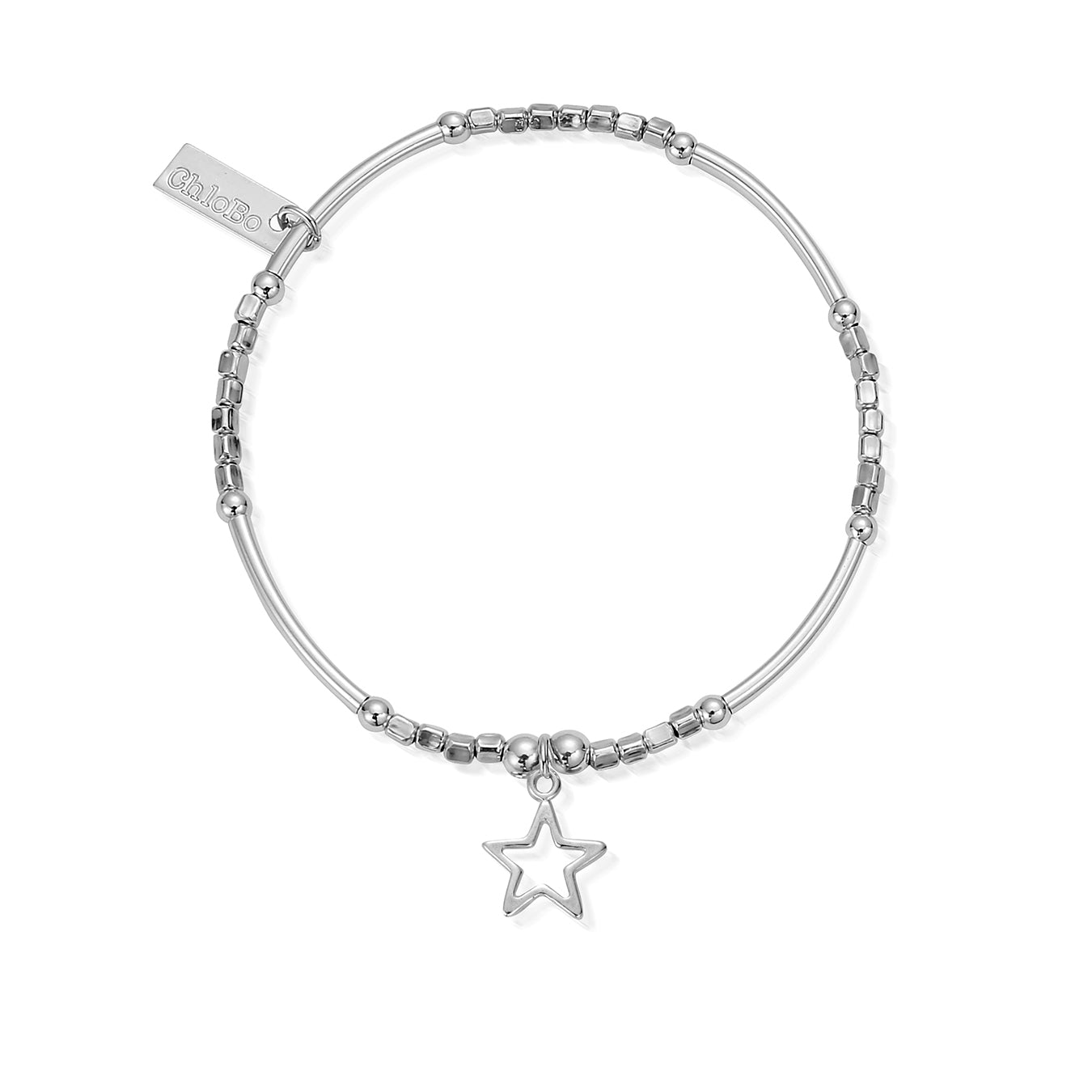 ChloBo Sterling Silver Mini Noodle Cube Open Star Bracelet