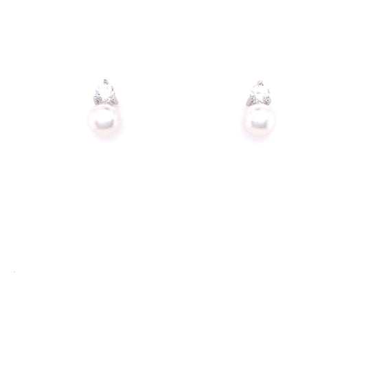 Sterling Silver CZ Freshwater Pearl Stud Earrings SE107/B