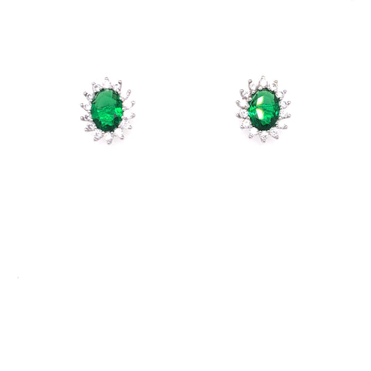 Sterling Silver Emerald CZ Oval Cluster Stud Earrings SE157/E