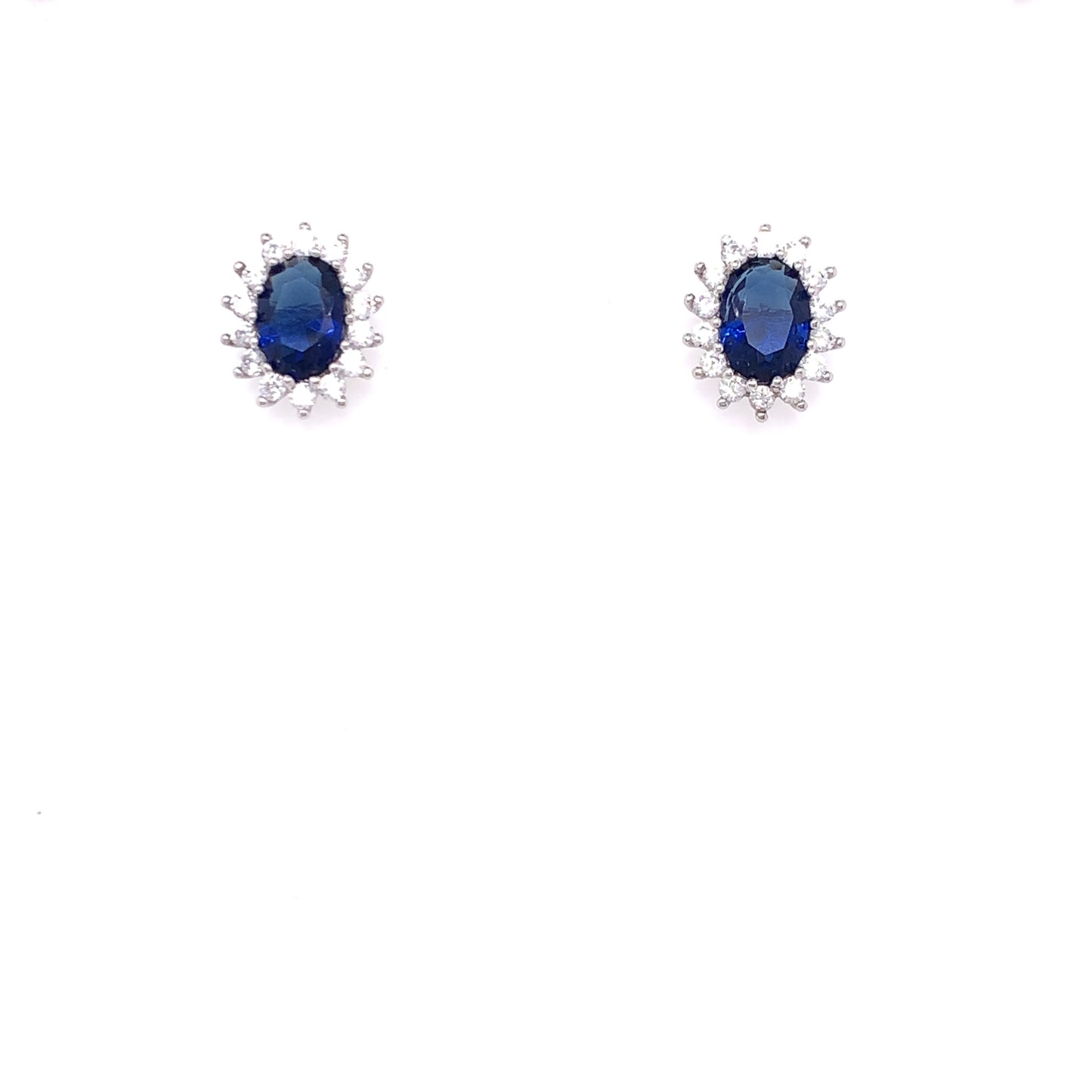 Sterling Silver Sapphire CZ Oval Cluster Stud Earrings SE157/S