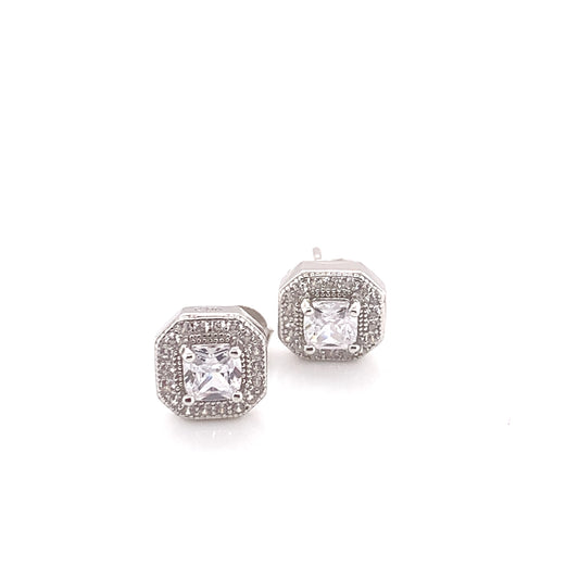 Sterling Silver CZ Deco Stud Earrings SE200/CZ