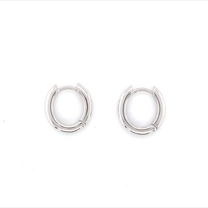 Sterling Silver 15mm Oval Polished Huggie Hoop Earrings