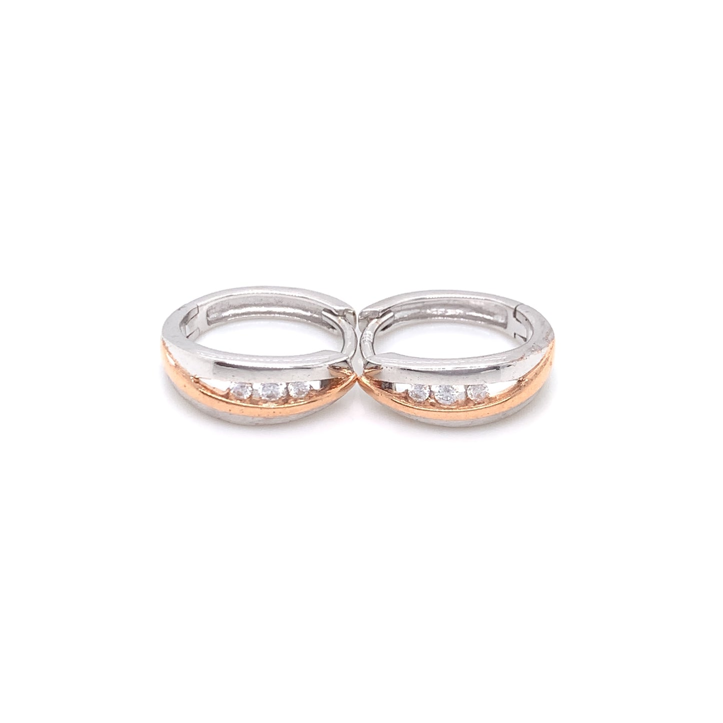 Sterling Silver Rose Gold-plated CZ 14mm Huggie Hoop Earrings