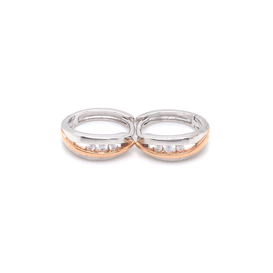 Sterling Silver Rose Gold-plated CZ 14mm Huggie Hoop Earrings