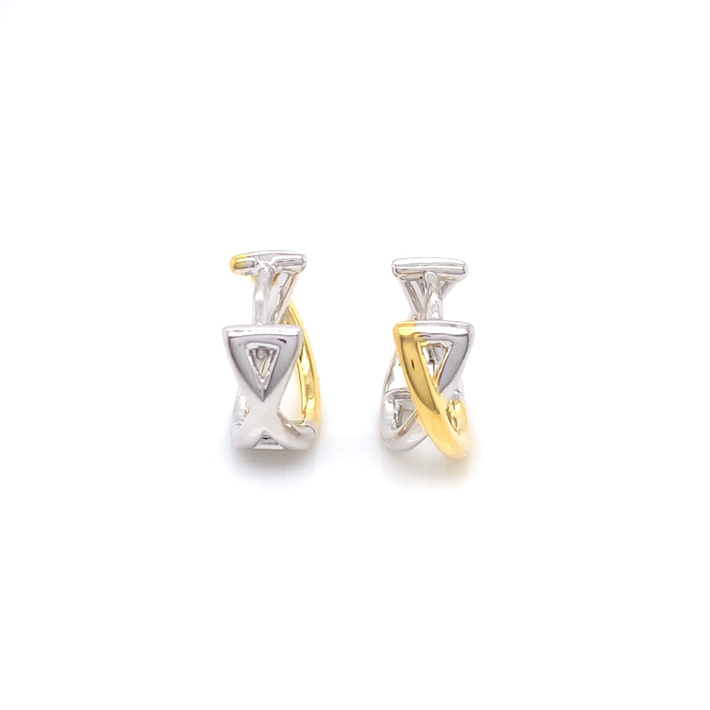 Sterling Silver 18ct Gold-plated 13mm Crossover Huggie Hoop Earrings