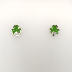 Silver Green Enamel Shamrock Stud Earrings SE405