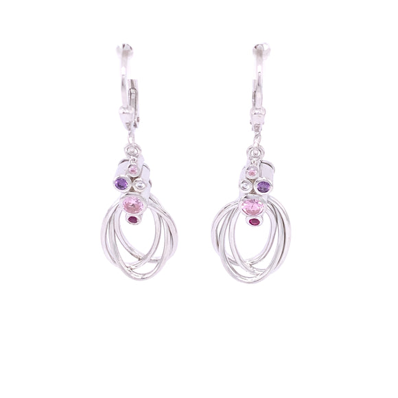 Sterling Silver Pink CZ Loops Drop Earrings GW