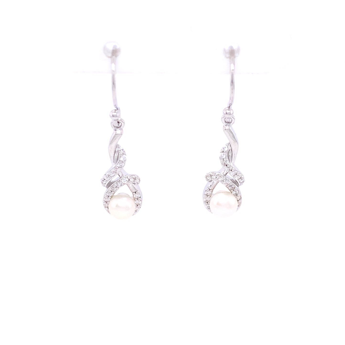 Sterling Silver CZ  Freshwater Pearl Twist Drop Hook Earrings SE448