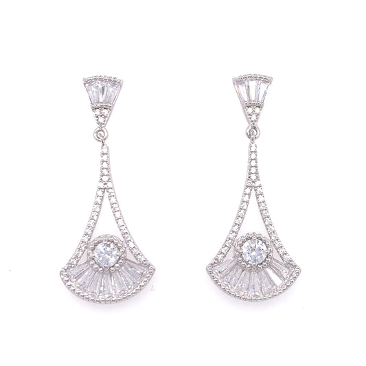 Sterling Silver CZ Art Deco Style Drop Earrings SE463