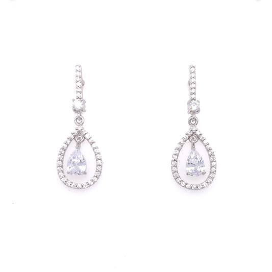 Sterling Silver CZ Teardrop Earrings