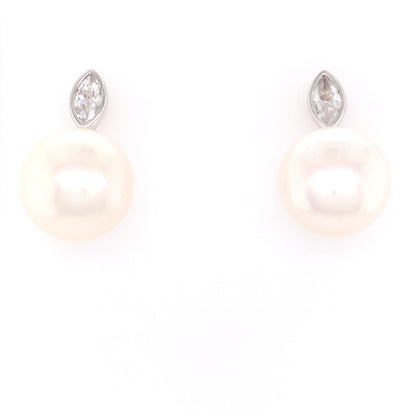 Sterling Silver Freshwater Pearl Marquise CZ Stud Earrings SER182