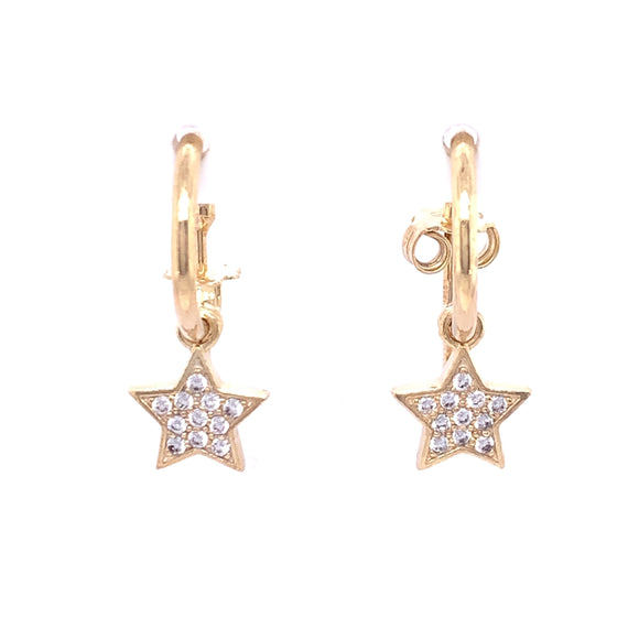 Sterling Silver 18ct Gold Hoop Earrings with CZ Star