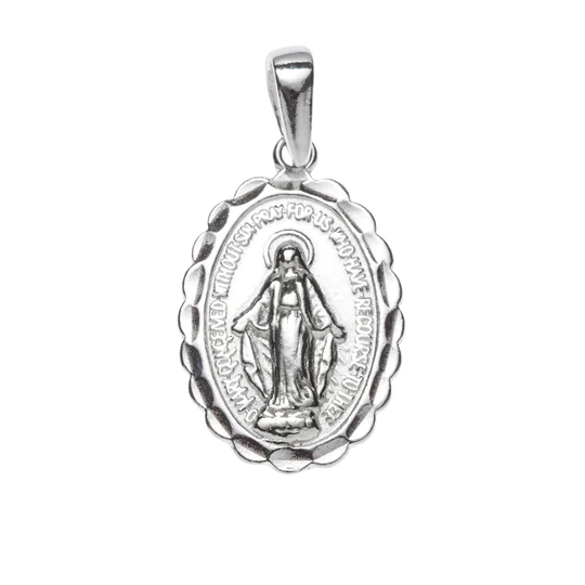 Sterling Silver 19mm Miraculous Wavy Medal