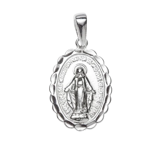 Sterling Silver 19mm Miraculous Wavy Medal