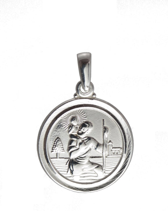 Sterling Silver Round 19mm St. Christopher Medal, Travel Symbols SH53007