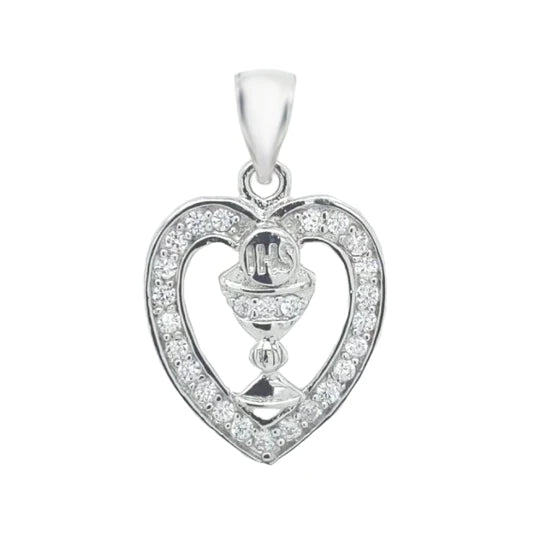 Sterling Silver Communion CZ Heart with Chalice SH87138