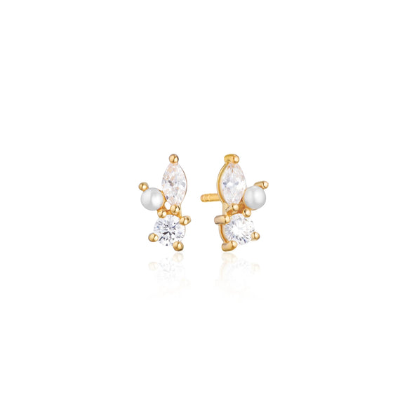 SIF JAKOBS EARRINGS ADRIA TRE PICCOLO - 18K GOLD PLATED WITH FRESHWATER PEARL AND WHITE ZIRKONIA