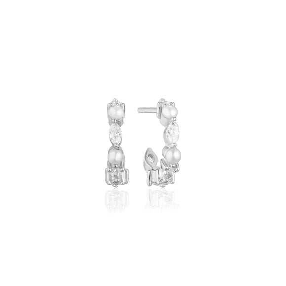 SIF JAKOBS EARRINGS ADRIA CREOLO PICCOLO - WITH FRESHWATER PEARLS AND WHITE ZIRKONIA
