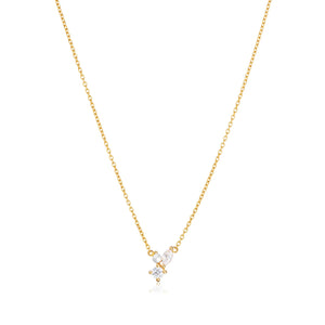SIF JAKOBS NECKLACE ADRIA TRE PICCOLO - 18K GOLD PLATED, WITH FRESHWATER PEARL AND WHITE ZIRKONIA.