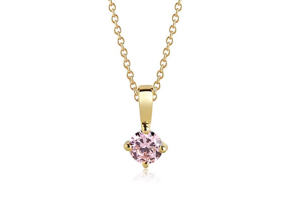SIF JAKOBS PENDANT PRINCESS PICCOLO ROUND - 18K GOLD PLATED WITH PINK ZIRCONIA