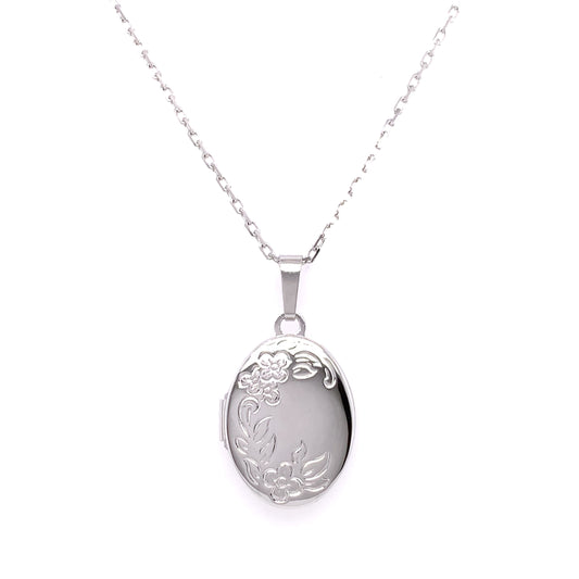 Sterling Silver Oval Floral Engraved Locket