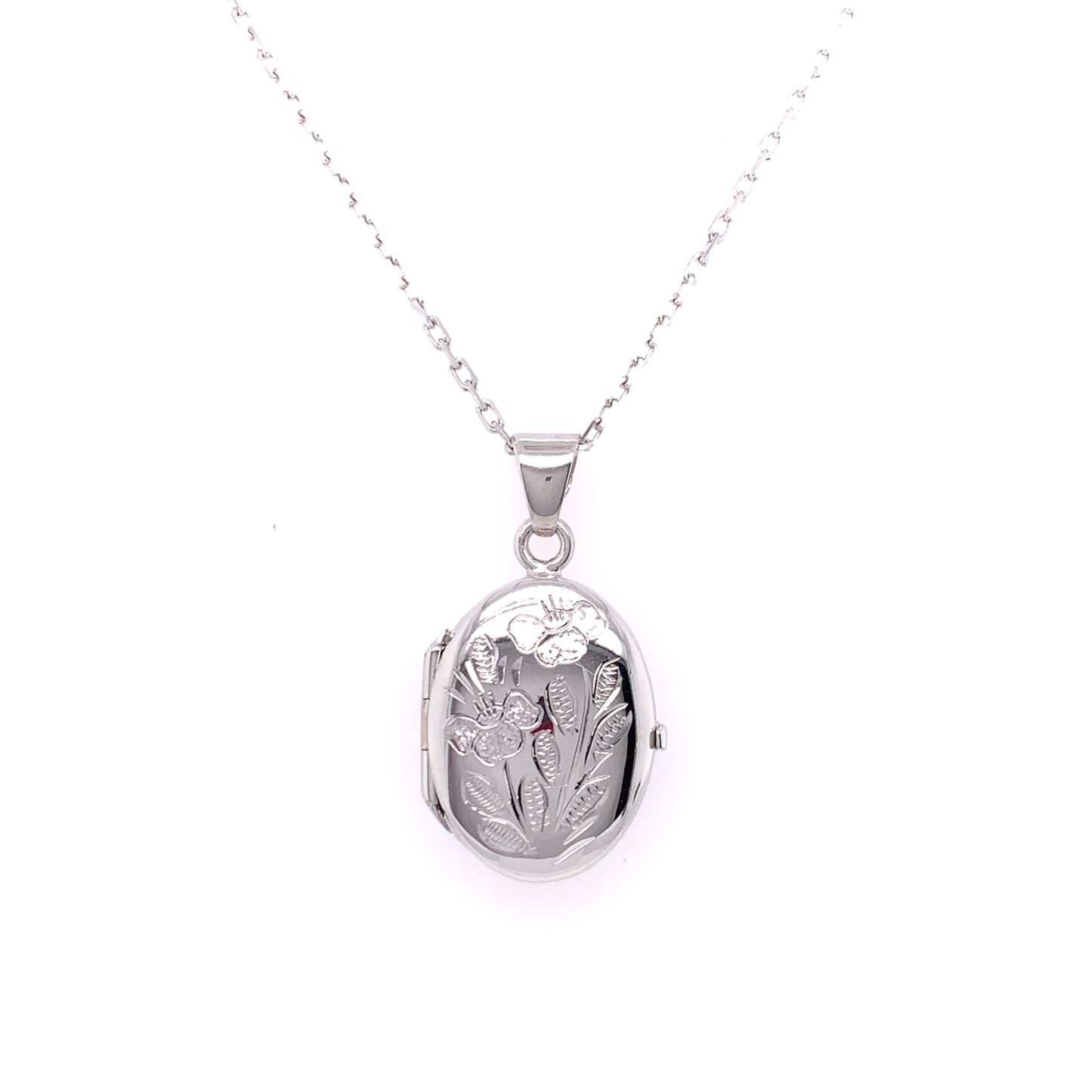 Sterling Silver Oval Floral Engraved Locket