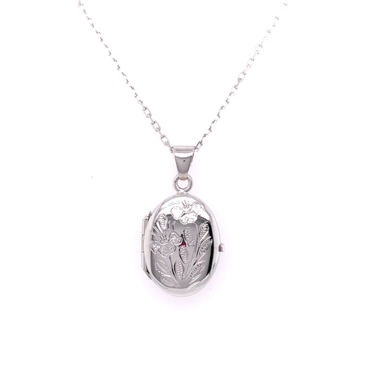 Sterling Silver Oval Floral Engraved Locket