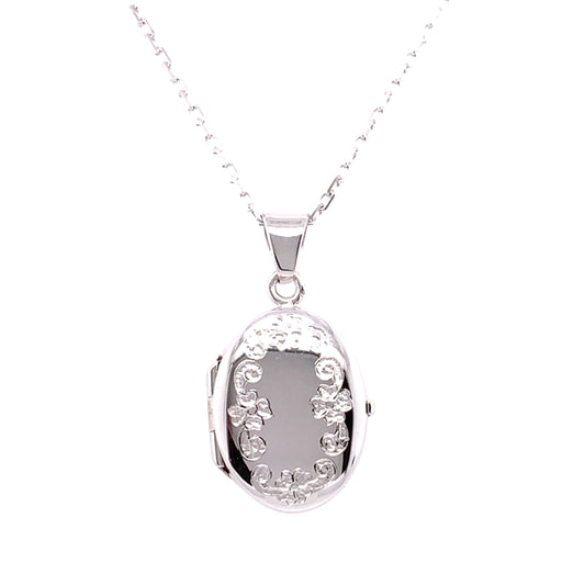 Sterling Silver Oval Floral Border Locket