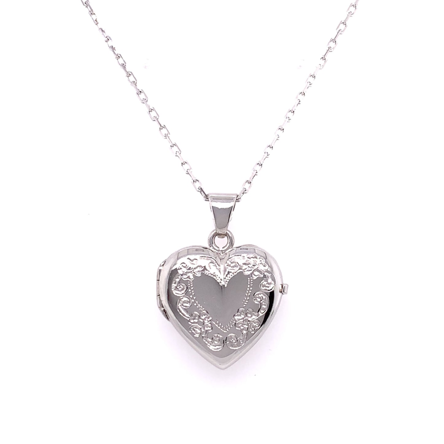 Sterling Silver Floral Border Heart Locket