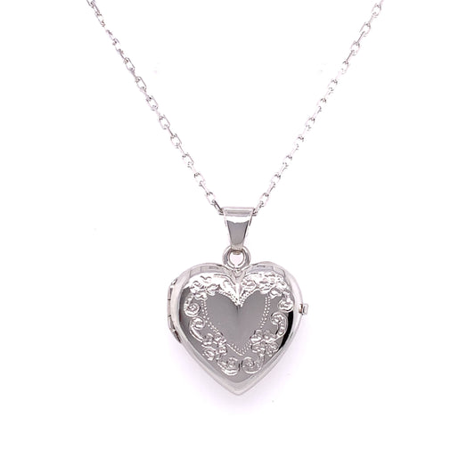 Sterling Silver Floral Border Heart Locket