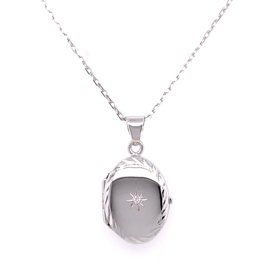 Sterling Silver Oval CZ Locket SL85